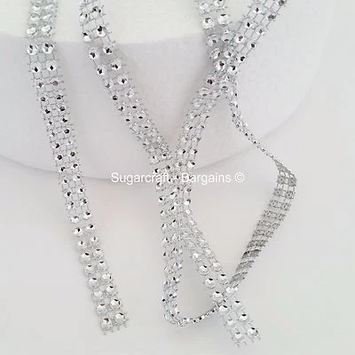 £1.35 • Buy 2 ROW SILVER Diamante Bling Sparkling Diamond Effect Cake Craft Ribbon 