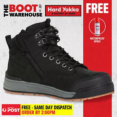 Hard Yakka 3056 Work Boots. Steel Cap Safety. Black Lace Side Zip Scuff Y60201 • $133.95