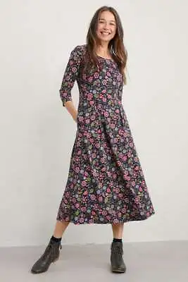 Seasalt Women's - Navy Veronica Midi Dress (GOTS) - Regular - Woodblock Floral M • £20