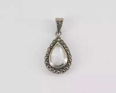 925 Sterling Silver Mother Of Pearl & Marcasite Pendant • $14.99