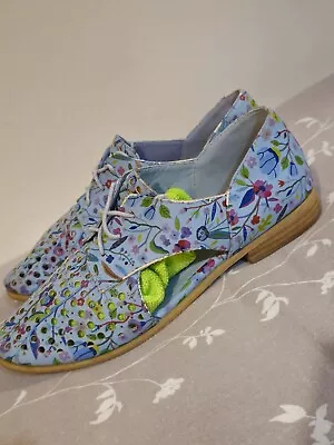 I Love Billy Quietly Blue Floral Cut Out Lace Up Shoes Size 9 Vgc Free Aus Post • $36