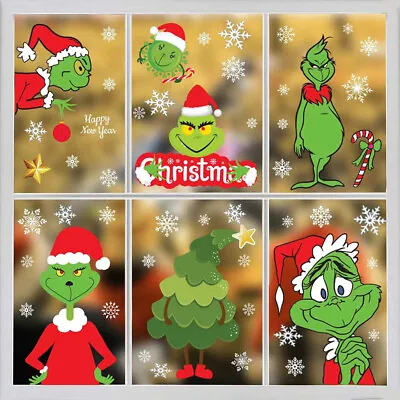 Christmas Window Stickers Xmas Grinches Art Decals Wall Home Shop Decor 8Pcs/Set • £4.72