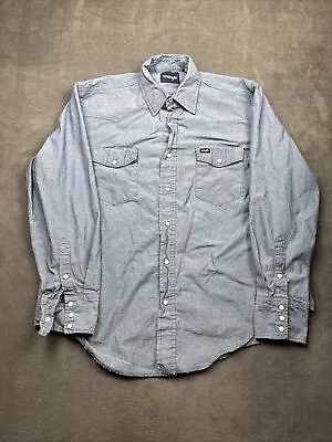 Vintage Wrangler Pearl Snap Denim Chambray Long Sleeve Button Up Shirt Men's XL • $29.95