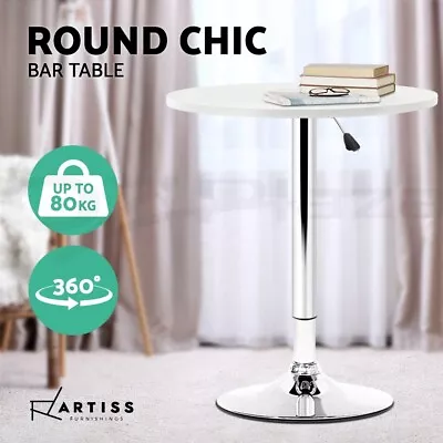 Artiss Bar Table Tables Kitchen Swivel Gas Lift Outdoor Round Metal White • $69.95