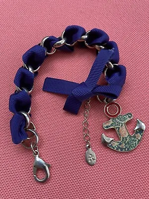 Accessorize Large Link Silver Tone Bracelet With Blue Ribbon & Anchor Charm • £3