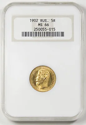 RUSSIA 1902 5 ROUBLE/RUBLE Gold Coin NGC MS66 Fatty Holder NICHOLAS II GEM BU • $559.99