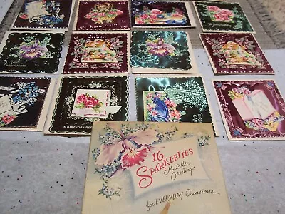 16 SPARK-L-ETTES 1 Box Vintage Antique Metallic Greeting Cards With BOX 1930's • $125