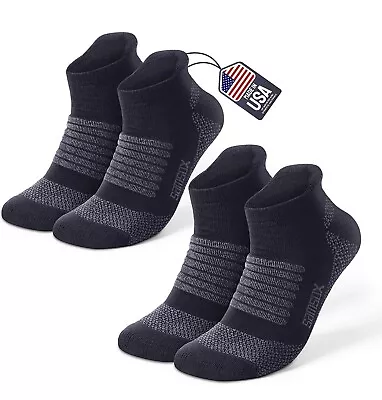 2 Pair Medium Black SAMSOX Ankle Merino Wool Running Socks Ballston Size 4-9 • $19.75