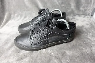 Mens Vans Old Skool Triple Black Leather Trainers - US Size 9 Skate Shoe • $59.99