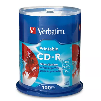 100PK Verbatim CD-R 700MB/80min 52x Silver Printable Inkjet Recording Blank Disc • $49