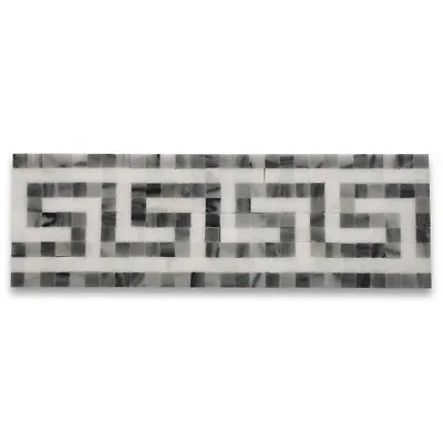 B0099P Greek Key Thassos White Bardiglio Gray Marble Mosaic Border Tile • $31.99