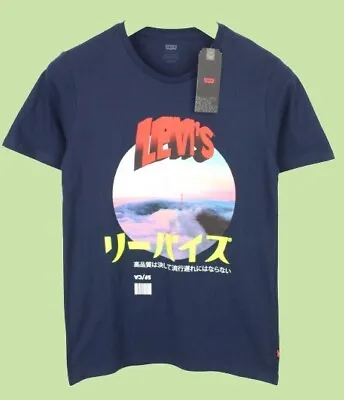 LEVI'S T-Shirt Men's Printed Picture Short Sleeve Blue Pullover  XS • £23.99