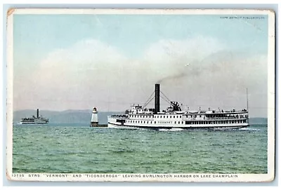 C1920 Steamer Vermont Ticonderoga Burlington Harbor Lake Champlain VT Postcard • $19.95