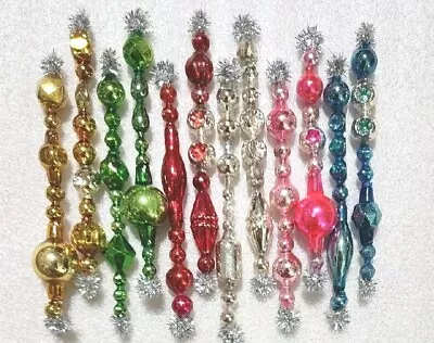 ✨️☃️ 12 Vtg Mercury Glass Garland Icicle Bead Christmas Tree Ornaments 4 + • $48