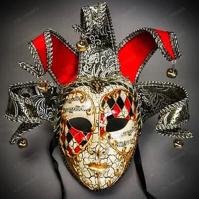 Black Red Medieval Jester Musical Joker Venetian Masquerade Mask With Gold Lip • $39