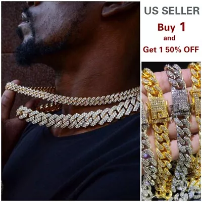 Mens Hip Hop Miami Cuban Prong Link Necklace Bracelet Iced CZ Chain • $9.99