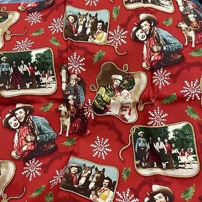 VTG ROY ROGERS Christmas Fabric Red Cotton Dale Trigger Western Sewing 1yd X44” • $31.96