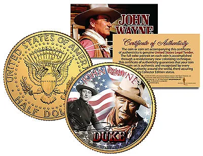JOHN WAYNE * Americana * Colorized JFK Kennedy Half Dollar Coin 24K Gold Plated • $13.95