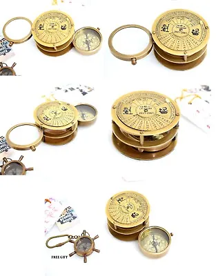 Brass Compass Vintage Calendar Compass With Magnifying Glass Handmade Compass • $60.12