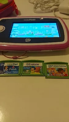 Pink LeapFrog LeapPad 3 Learning Tablet Educational  10 Game 3 Cartridges Case • £55