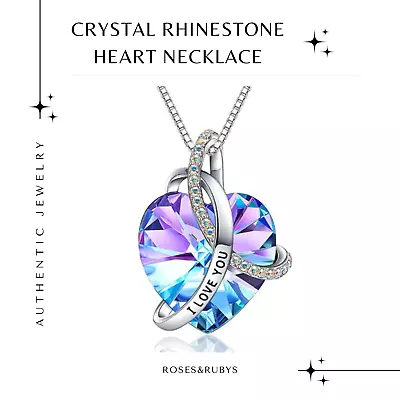 I Love You Blue Pendant Fashion Crystal Pendant Chain Crystal Necklace Charm • $8.95