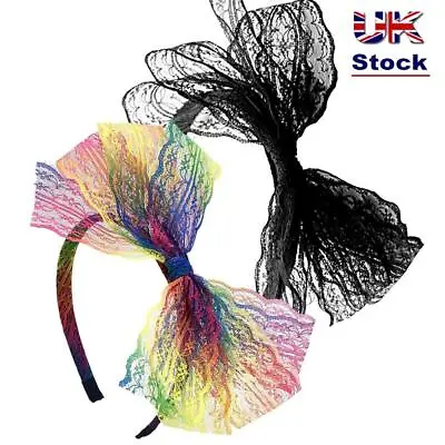 2PC Costume Lace Bow Headband Broad-brimmed Hair Hoops Headdress  80s Party • £5.49
