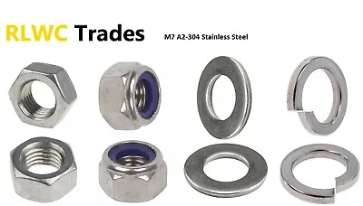 M7 Stainless Steel Fasteners Choose Fullnuts Nyloc Nuts Flat Or Spring Washers • £5.45