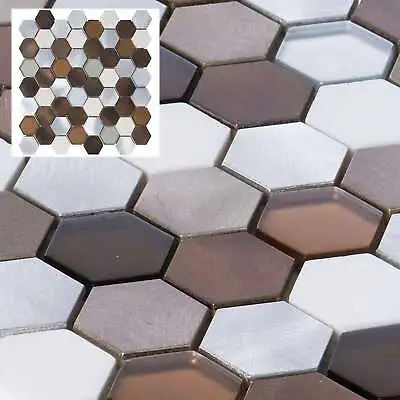 Brown Beige Marble Stone Glass Metal Hexagon Mosaic Tile Kitchen Backsplash • $23.49