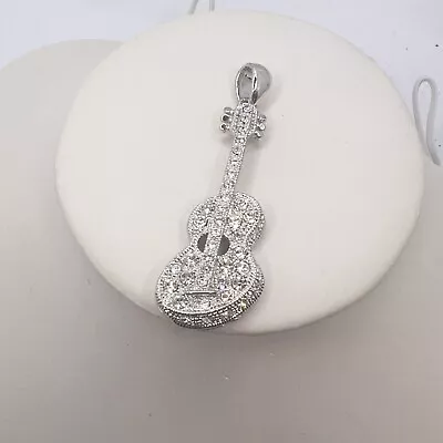 Musical Instruments Guitar Pendant Guitar Necklace Charm Crystal Clear Gold Tone • $9.99