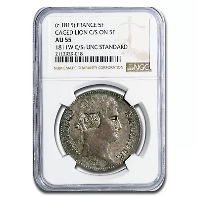 1815 France Silver 5 Francs Napoleon I AU-55 NGC (Caged Lion C/S) • $10423.75