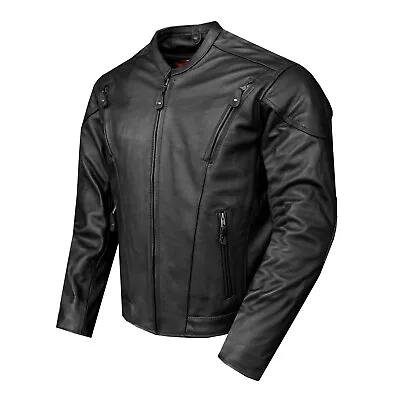 Premium Men's Motorcycle Black Cowhide Leather Biker Front Air Vents Jacket • $129.99