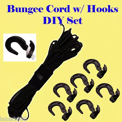 Bungee Cord W/ Hooks DIY Set 3/16 X 30 FT Marine Grade Black UV Resuable Stretch • $13.95