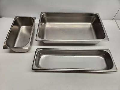 Lot Of 3 Stainless Steel SS Steam Table Insert Pans Full Size 1/6 Long 1/3 • $29.99