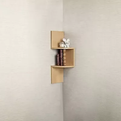 3 Sizes Wall Mounted Zig Zag Corner Shelves Rustic Wood Floating Shelf Oak UK • £15.99