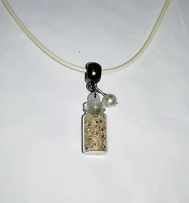 Handmade GLASS SAND Charm Pendant NECKLACE + Cream Faux Pearl 2mm Waxed Cord • $3.70