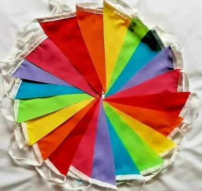 Fabric Bunting Party Bright Handmade 20ft /21 Flags Rainbow  • £6.95