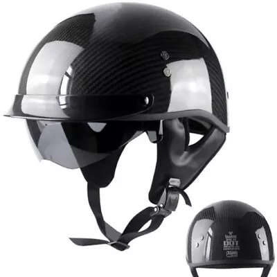 DOT Real Carbon Fiber Motorcycle Half Helmet W/Sun Visor Chopper Scooter Helmet • $239.26