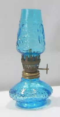 Miniature Blue Glass Oil Lamp Hobnail Hong Kong • $19.99