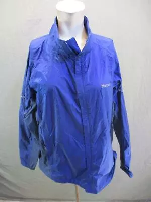 Marmot Size L Mens Blue Full Zip Breathable Waterproof Hooded Rain Jacket 7BL887 • $21.49