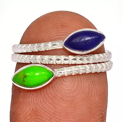 Natural Lapis Lazuli & Green Mohave Turquoise WQ3 Silver Ring S.8 CR39487 • $11.99