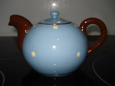 Ex Scarce Signed Babbacombe Torquay Ware Art Deco Blue & White Polka Dot Teapot • £12.99