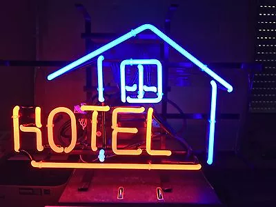 HOTEL Neon Sign Light Motel Lodge Wall Hanging Handmade Visual Artwork 19 X15  • $135