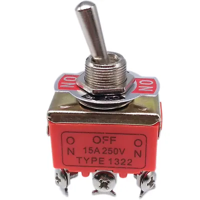 US Stock ON-OFF-ON DPDT 6 Pin Terminals Latching Toggle Switch 1322 AC 250V 15A • $7.68