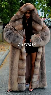 2023 Real Crystal Fox Fur Long Coat Hood Class Sable Mink Chinchilla Lynx Jacket • $5.50