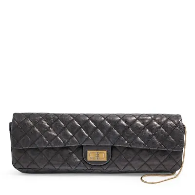 Chanel Shoulder Bag Clutch East-West Glazed Calfskin Black 2008 • $799