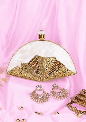 Luxury Fan Shape London Mother Of Pearl Clutch Bag For Women Cocktail Party • $83.30