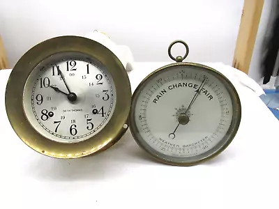 Vintage Seth Thomas Brass Ship's Bell Clock And Barometer No Key • $150