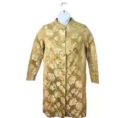  Satin Brocade Coat Jacket Women's Size S To M Gold Mustard Vintage 50s 60s • $67.97