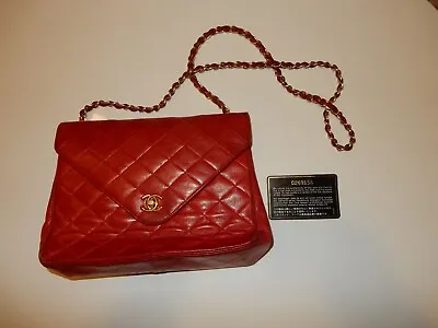 Vintage Chanel 1987 Classic Single Flap Quilted Lambskin Shoulder Bag - Red • $1099.24