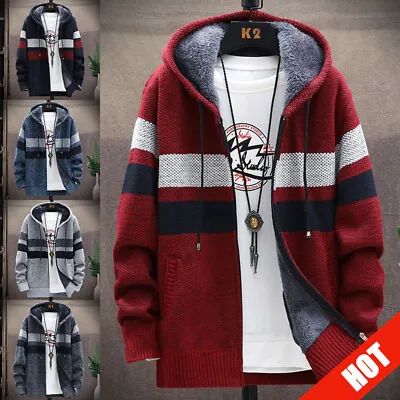 Mens Thick Fleece Lined Hooded Hoodie Winter Zip Up Coat Jacket Sweatshirt Warm~ • £27.01